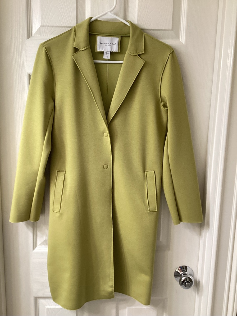 Carolina Belle Montreal full length coat, size XS, lime green